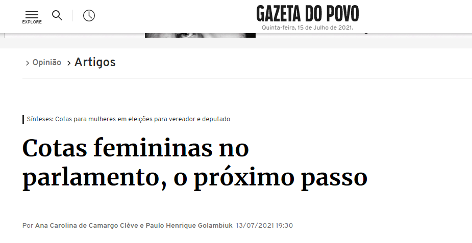 Membros do Iprade publicam artigo na Gazeta do Povo em defesa das cotas femininas no parlamento